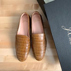 NWB J.Crew Croc Embossed Leather Smoking Slipper 7.5 EU 38